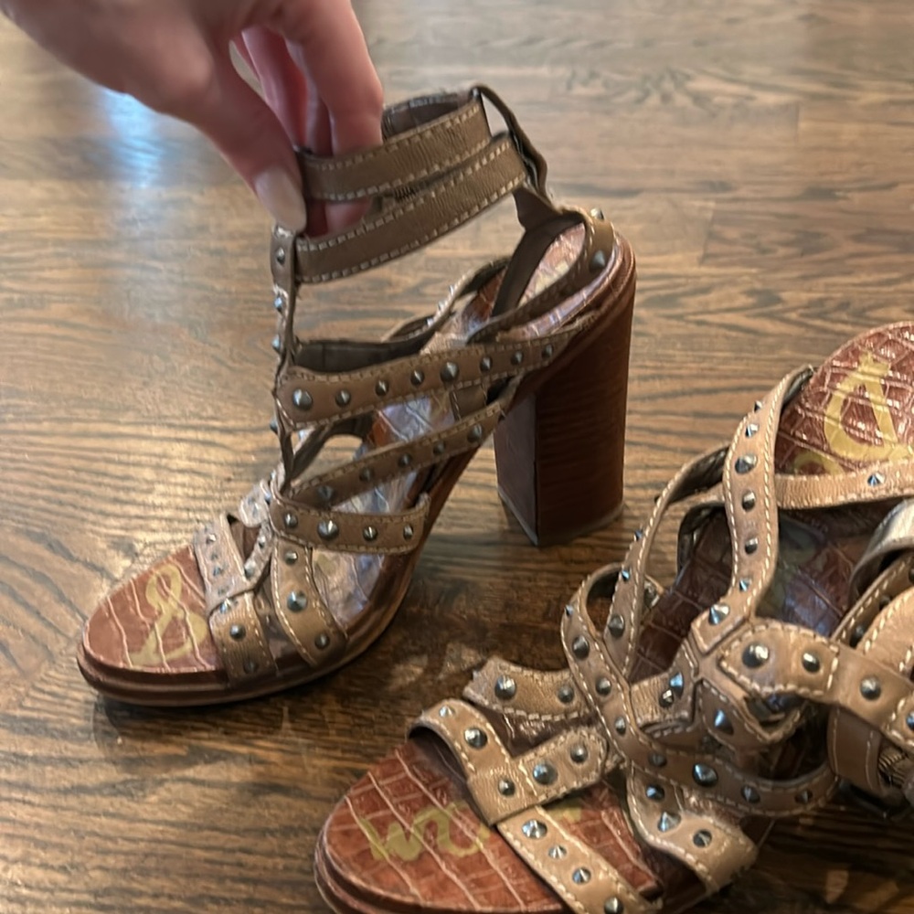 Sam Edelman tan leather studded gladiator heels, good condition size 9.5